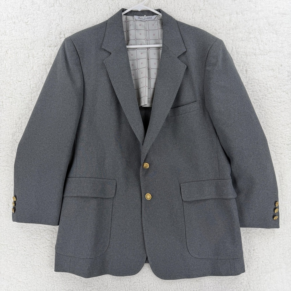 Vintage Sears‎ Perma-Prest Blazer Mens 44S Gray Polyester Two Button USA Classic